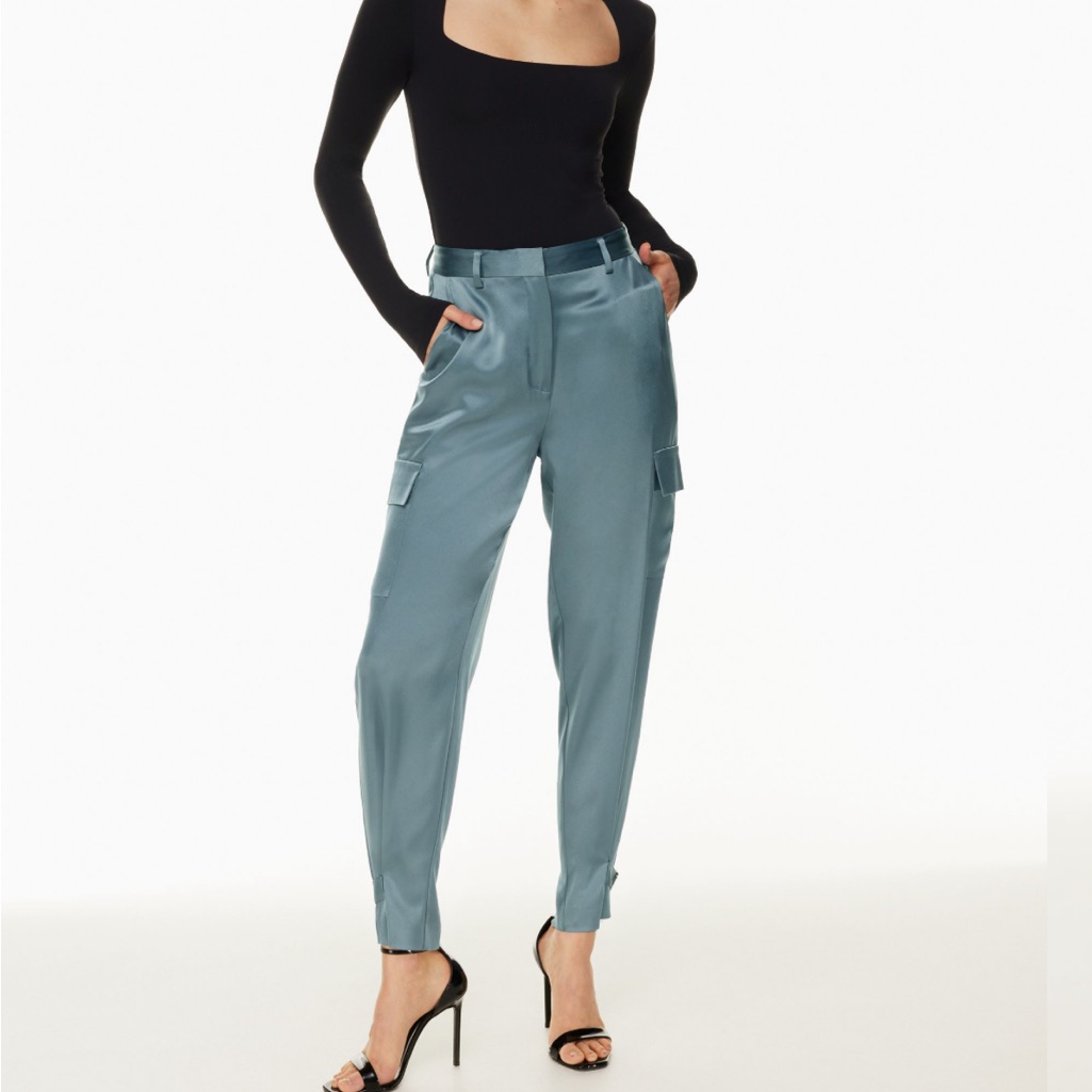 Nwt Aritzia Babaton Color Slab Blue Refined Satin Cargo Pant